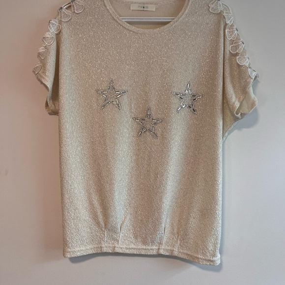 Vintage Y2K Sparkly Star Rhinestone Top with Bow Sleeve Detail - Picture 7 of 9